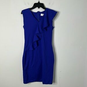 Amanda Uprichard Blue Ruffle Sheath Sleeveless Dress
